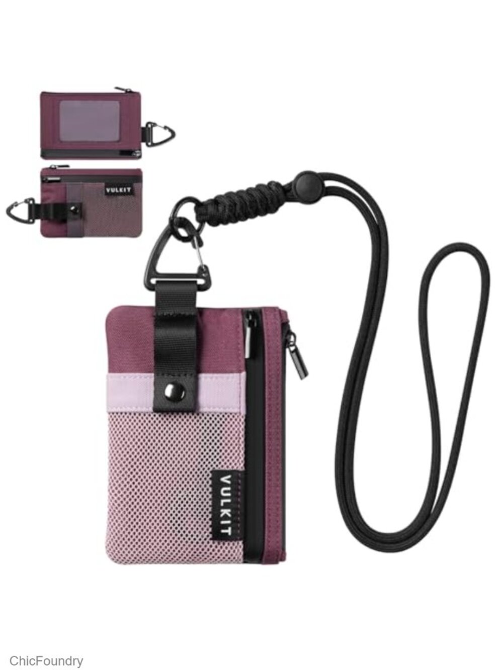 RFID Blocking Minimalist Wallet with ID Window, Keychain & Lanyard, Water